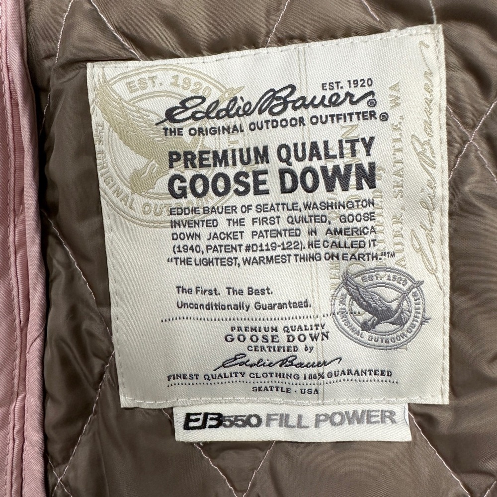 Eddie Bauer Premium Quilted Goose Down Puffer Jacket Pink Snap Flap Pockets Sz L - Picture 6 of 14